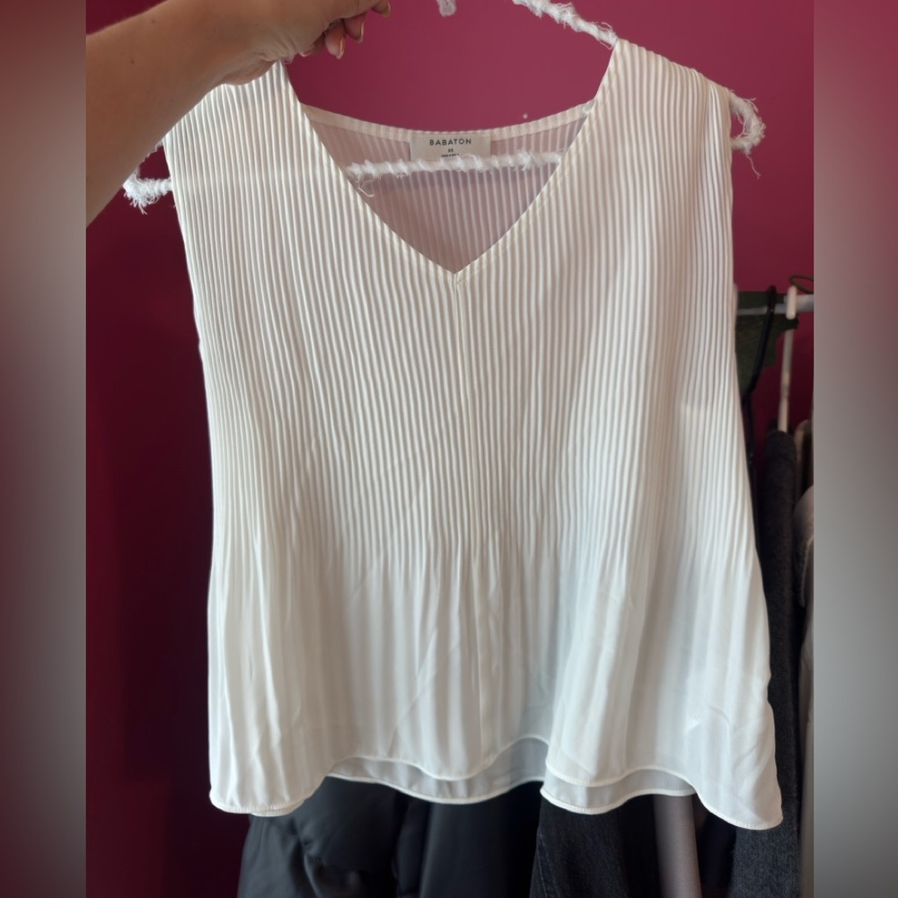 ARITZIA BABATON Damien Pleated White Tank Blouse Top XS